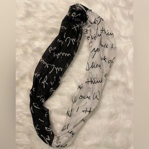 Rue 21 black and white writing Infinity scarf